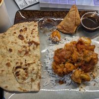 Roti, samosa and Aloo Gobi at Mela in Asheville