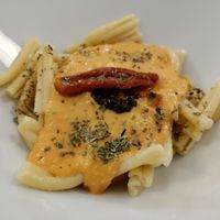 Pasta in an almond, sundried tomato sauce at La Mandragora in Valencia