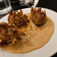 Fried artichokes in almonds sauce at La Mandragora in Valencia