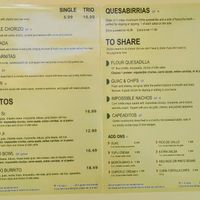 Menu at Taqueria Vegana  in Toronto