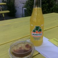 Vegan Mexican cheesecake and a pineapple Jarritos soda  at Taqueria Vegana  in Toronto