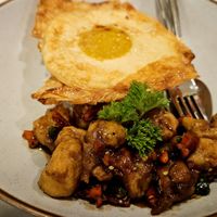 Bonless chicken with chili on rice at Kynd Baker in Surabaya