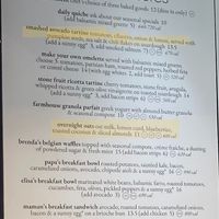 Wall menu (only two vegan items are highlighted) at Maman - Upper East Side in New York City