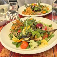 Vegan chef-inspired dish: myriad of veg on a base of polentaa  at Aromatik in Aigues-mortes