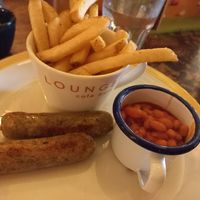 Kids' vegan sausages, beans and chips at Panadero Lounge in Macclesfield