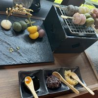 Rice dumplings in seven flavors  at Cafe Komon in Hakone