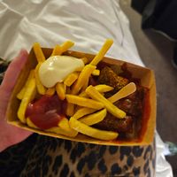 Vegan currywurst with fries, tomato and vegan truffle mayo at CURRY 61  in Berlin
