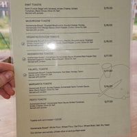 Menu, vegan items marked with a leaf on the left at Sofra Toast in Pisac