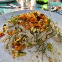 Our homemade pasta: scialatielli with vegetable couscous, carrot and sun-dried tomato pesto, aromatic herbs  at La Cena di Pitagora in Ponte Nizza