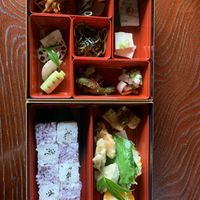 An amazingly delicious vegan bento box.   at Traditional Japanese House NAKAMURA - 古民家なかむら  in Fujikawaguchiko