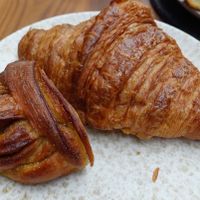 Vegan croissant and spiced bun at Gather Coffee in Bristol