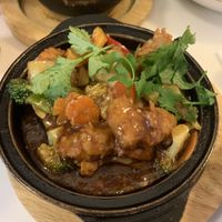 Spicy satay with vegan chicken at Cafe Soya in Birmingham