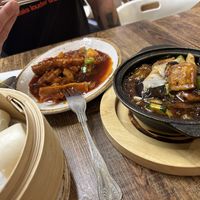 Steamed buns, fruity ribs, tofu and aubergine in black bean sauce   at Cafe Soya in Birmingham