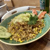 ‘Chick’n’ and sweetcorn fried rice   at Cafe Soya in Birmingham