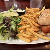 Vegan meatball sandwich with vegan Parmesan and vegan coleslaw   at Carnegie Diner & Cafe in Secaucus