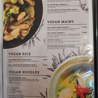 Separate vegan menu at Thai One in Colchester