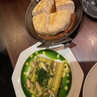 Leek and bread with mushroom ragu  at Holy Carrot in West London