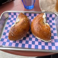 Bagel and vegan cream cheese  at Flour Moon Bagels in New Orleans