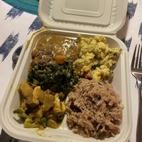 Rice stew callaloo veg chunks, turnpike   at Reflections Natural Rastarant in Ocho Rios