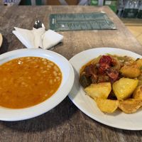 Beans, stuffed eggplant, mixed veggies, potatoes  at Kastrati in Tirana