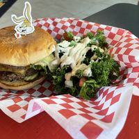 Mexican Romeo burger with side kale salad.  at Romeo's in Asheville