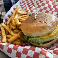 All American burger with fries.  at Romeo's in Asheville