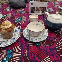 Vegan carrot and walnut muffin with red bush tea & oat milk at Down to Earth Community Cafe in Wantage