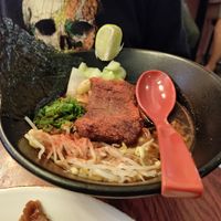 Soy sauce and chili ramen (Red ramen) at Vegan Ramen Mei - Roma in Mexico City