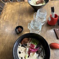 Lemon ramen (top) and shiro tonkatsu ramen (bottom)   at Vegan Ramen Mei - Roma in Mexico City