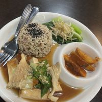 Tofu with veggies and brown rice  at Vege Garden in Kota Kinabalu