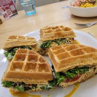 Scrambled tofu waffle sandwich with salad and stuff inside. 5/5. at Lilo Brunch Specialty Coffee in Barcelona