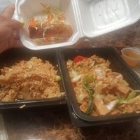 Pineapple Rice, Veggie Spring Rolls and Noodles with tofu at Tup Tim Thai in Topeka