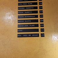 Vegan menu on the wall at J and R Tacos in Merced