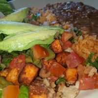 Vefi taco plate with tofu pastor and nopales added. at J and R Tacos in Merced