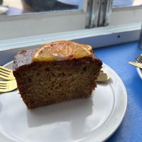 Orange & raspberry loaf cakee while  at Giant Coffee in Margate