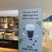 Sign for vegan coffeee at RHO - Gregory's in Rhodes