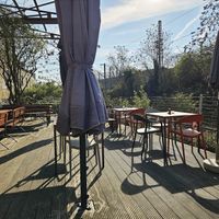 Sunny terrace at Bulle Bistro im Glas Lennarz in Dusseldorf