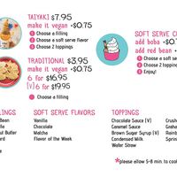 Menu indicating Vegan options. at Taiyaki in Chicago