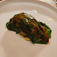 Pea tofu with white kimchi, chard and pepper sauce at Con Creta in Pove Del Grappa