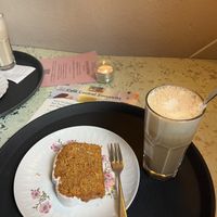 Vegan carrot cake and chai latte   at Café Central in Zinnowitz