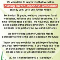 This restaurant is CLOSED at Takara Sushi in Capitola