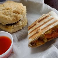 Sausage biscuit & breakfast burrito at Moody Mike's Cafe in Lexington