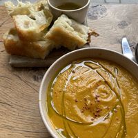 Carrot soup and yummy bread  at Oak in Bath