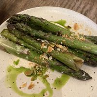 Charred asparagus with ajoblanco  at Oak in Bath