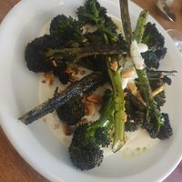 Purple sprouting, ajo blanco, fried almonds at Oak in Bath