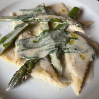 Ravioli with asparagus and wild garlic  at Oak in Bath
