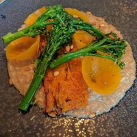 Delicious squash (and pickled squash) with pine nut risotto and broccoli at Oak in Bath