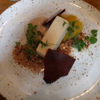 Compressed pineapple with olive oil icecream etc  at Oak in Bath