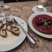Jerusalem artichokes and beetroot pate at Oak in Bath