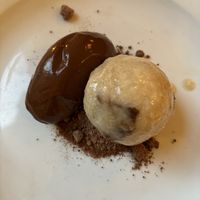 Dark chocolate ganache, sourdough icecream  at Oak in Bath